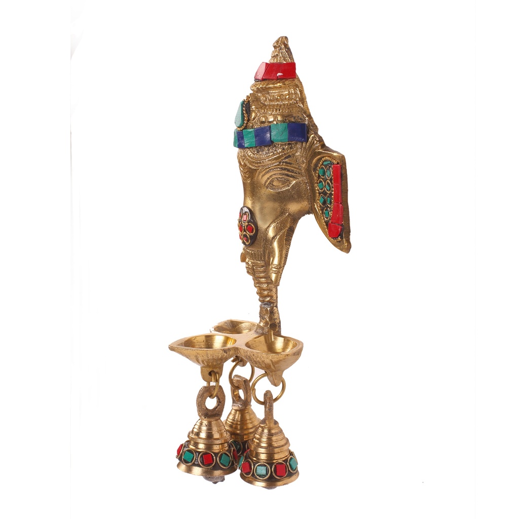 Brass Ganesha Wall Hanging With Oil Lamps and Bell