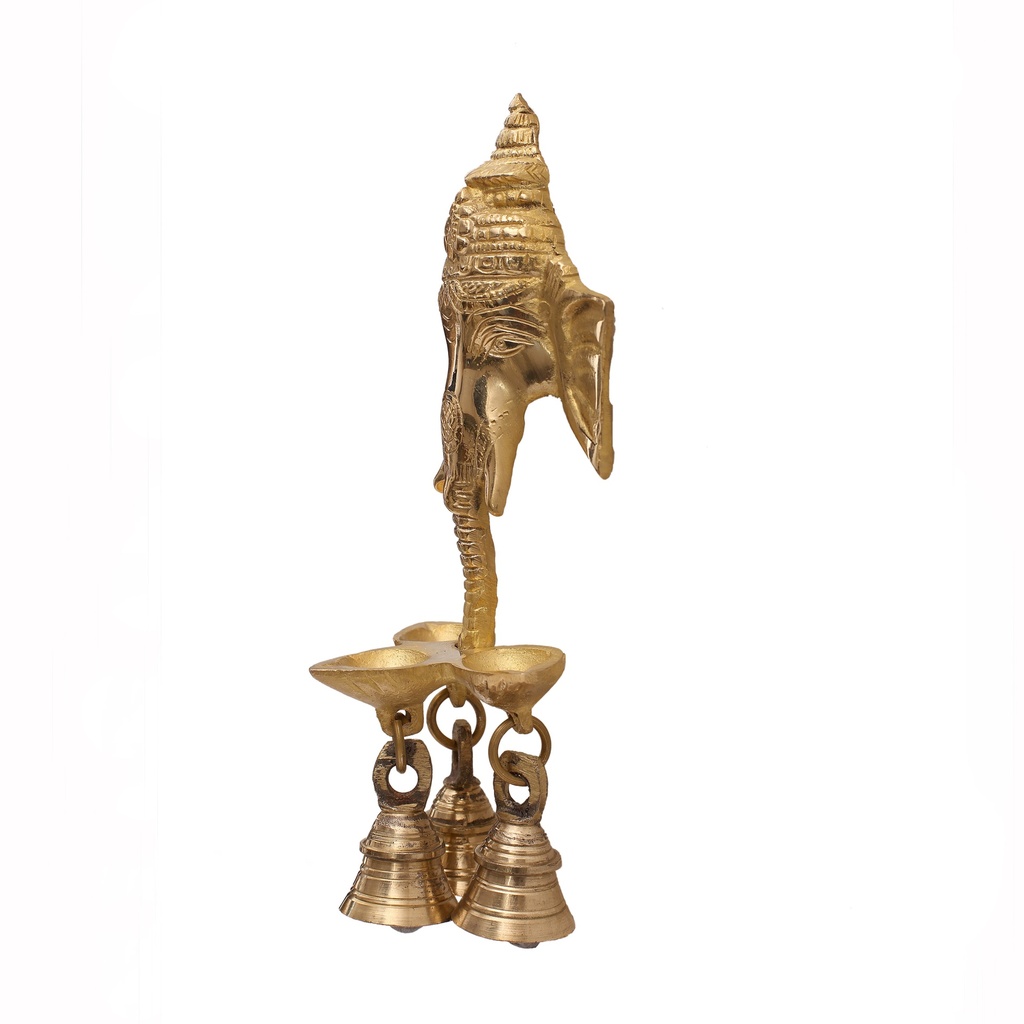 Brass Ganesha Wall Hanging With Oil Lamps and Bell