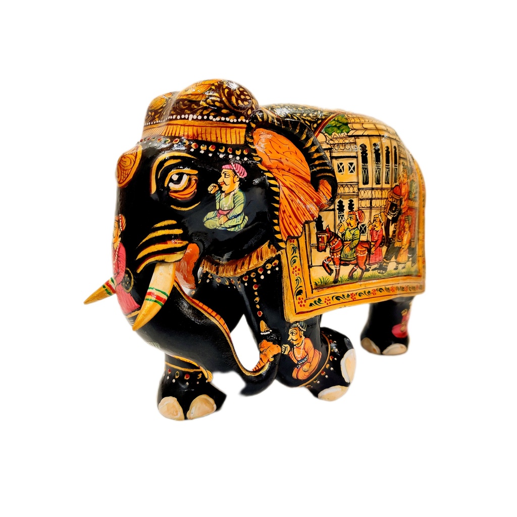 Wooden Elephant With Hand Painiting