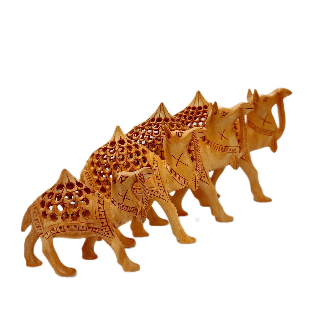 Wooden Carving Camel Set of 4