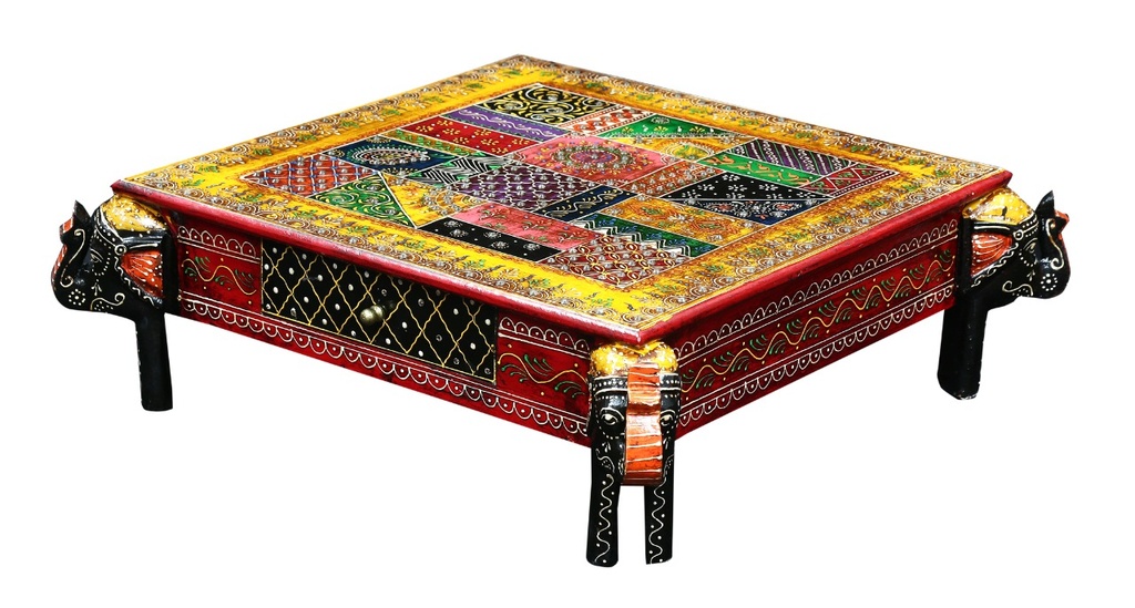 Wooden Emboss Chowki With Drawer