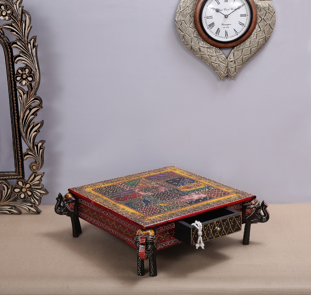 Wooden Emboss Chowki With Drawer