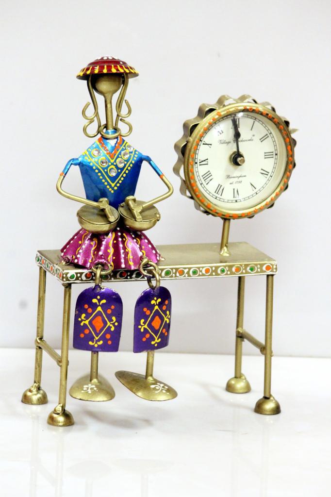 Iron Table Top Clock with a Sitting Musician 