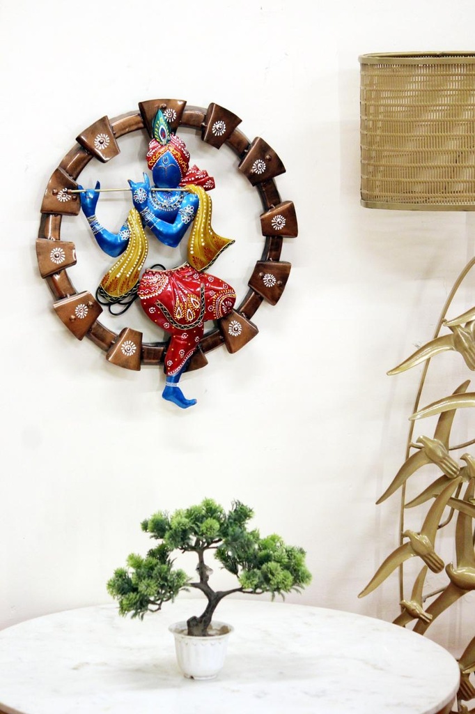 Iron Round Krishna With Bansuri Wall Hanging