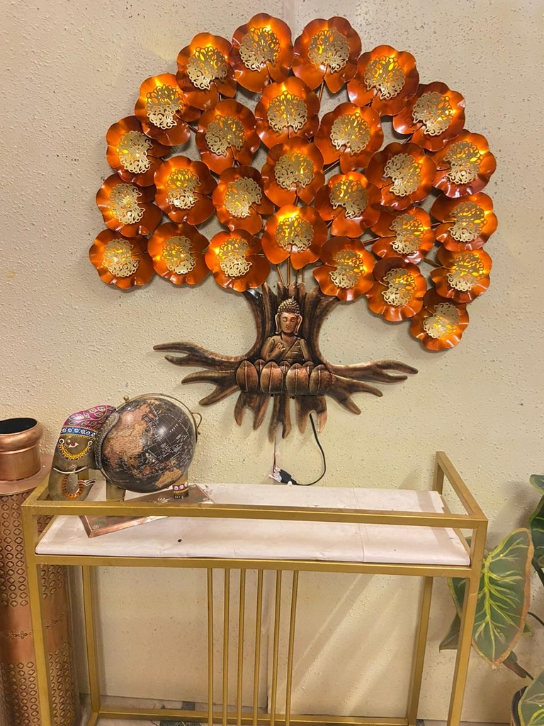 Iron Wall Hanging Tree With Sitting Buddha and LED