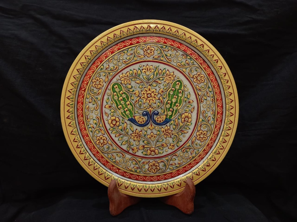 Marble Decorative Plate With Wooden Stand and Velvet Box