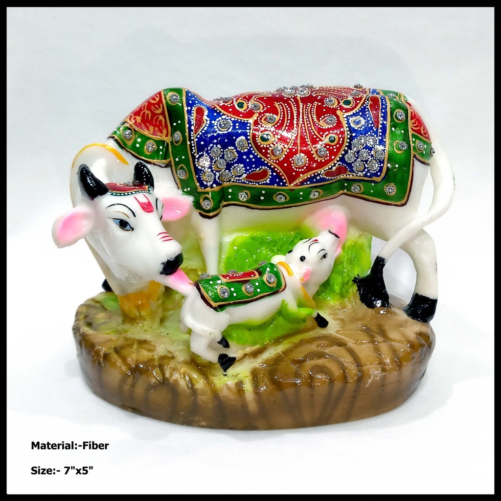 Marble Powder Decorative Cow with Calf Showpiece