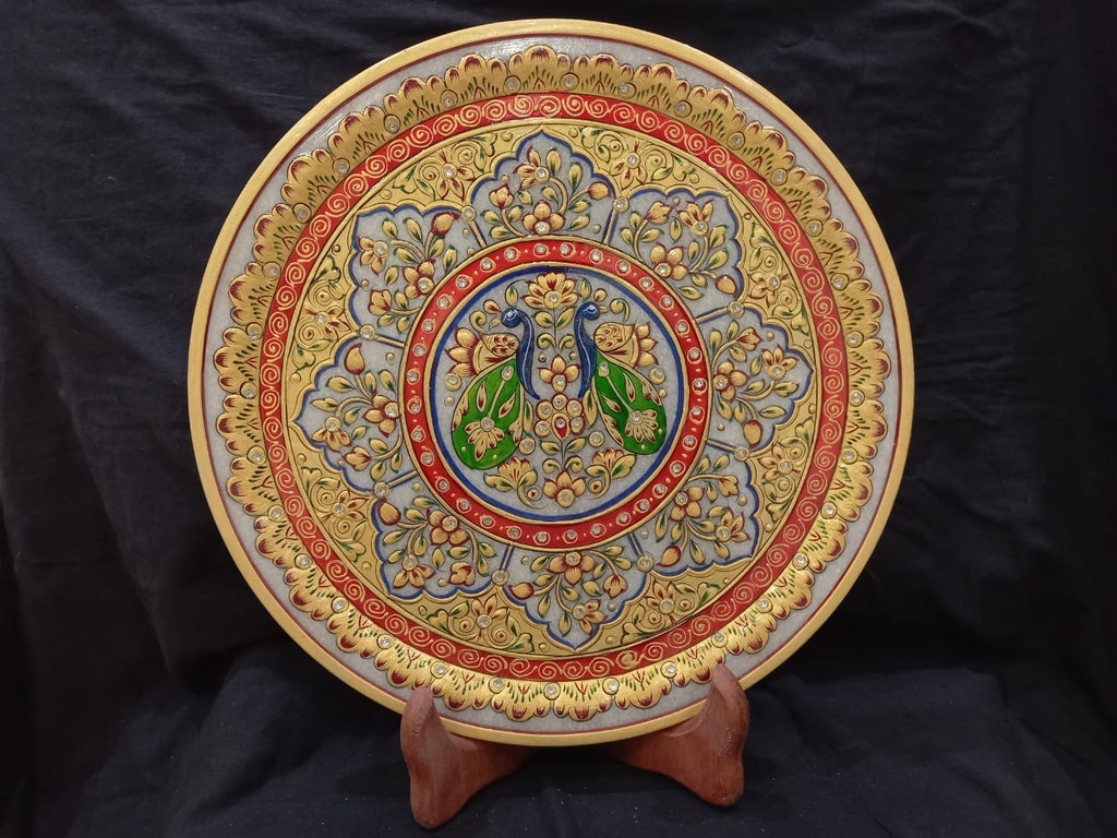 Marble Decorative Plate With Wooden Stand and Velvet Box 