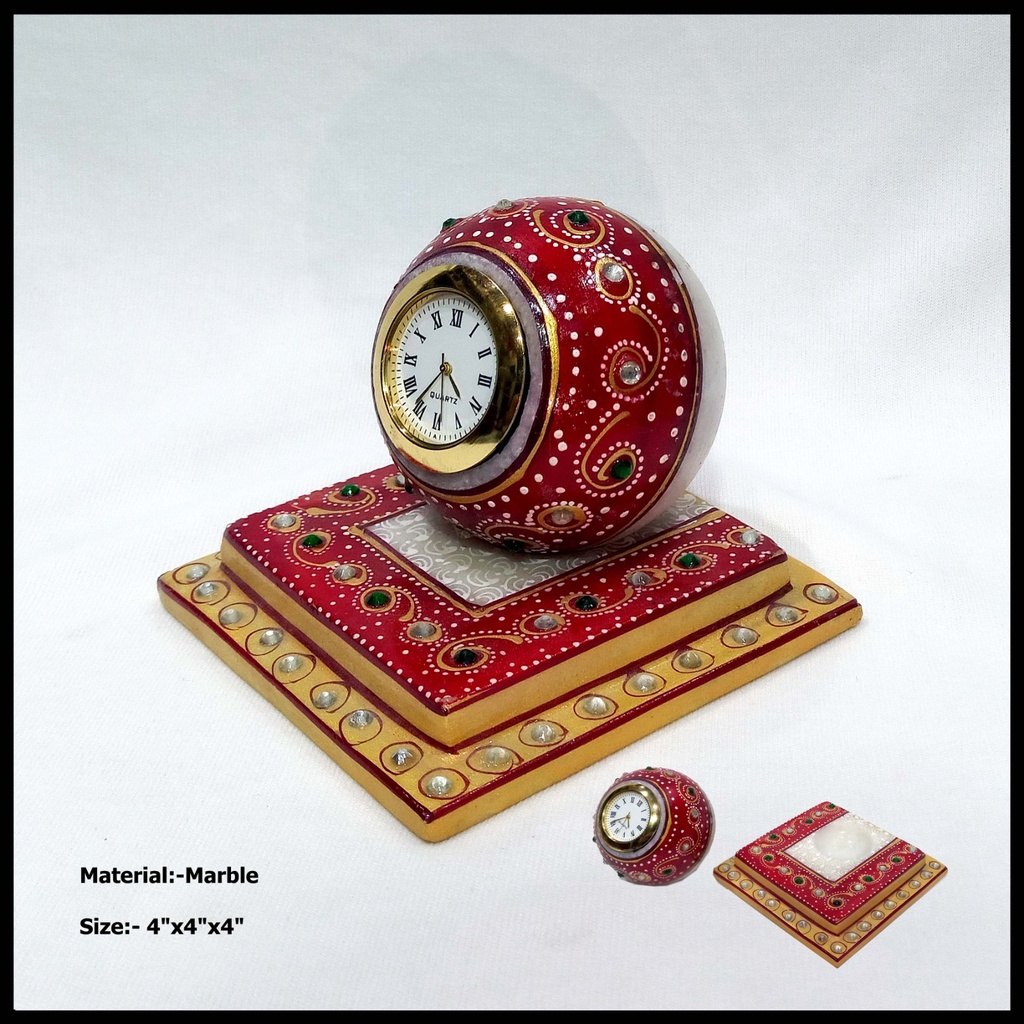 Marble Table Clock With Fine Emboss Painting 