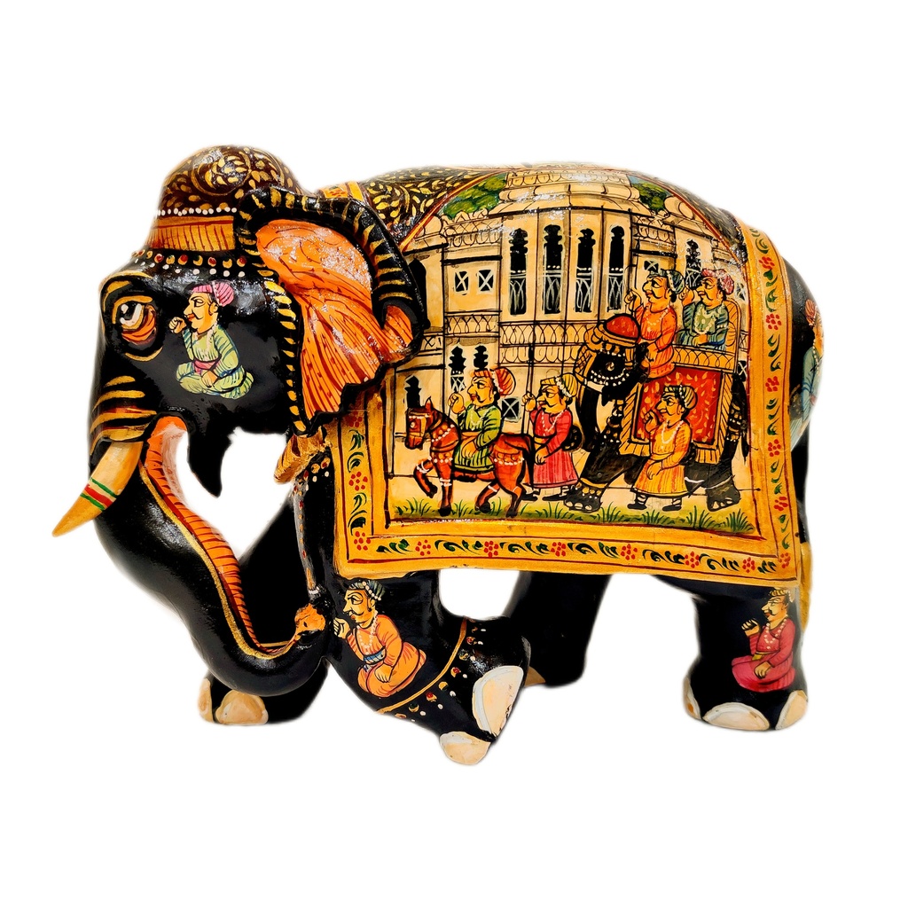 Wooden Elephant With Hand Painiting