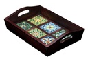 Wooden Tray With 6 Colourful Ceremic Tiles  