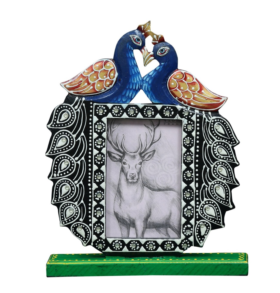 Wooden Emboss Peacock Photo Frame