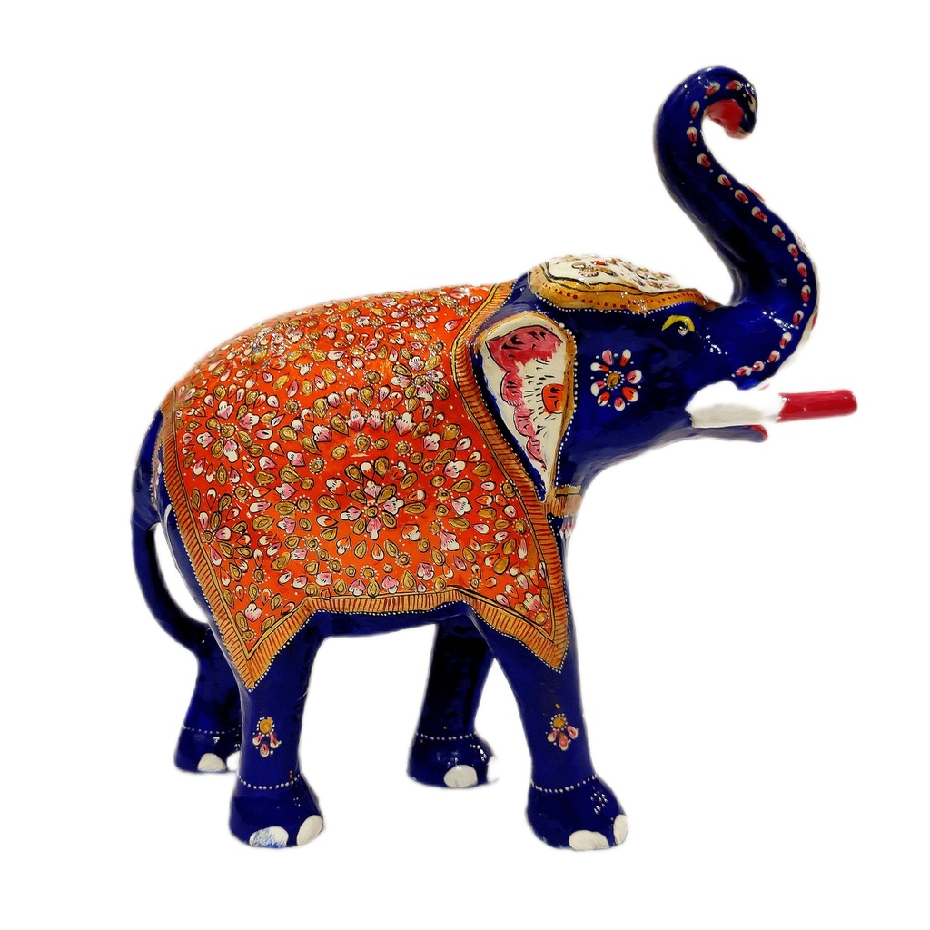 Meenakari Metal Elephant in Blue 8"