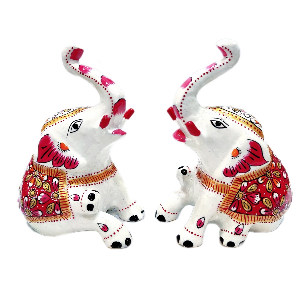 Meenakari Metal Sitting Elephant Pair 3"