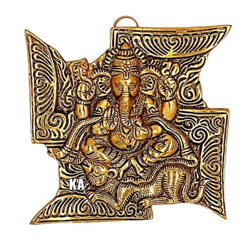 Metal Swastik Ganesha Wall Hanging with Mouse