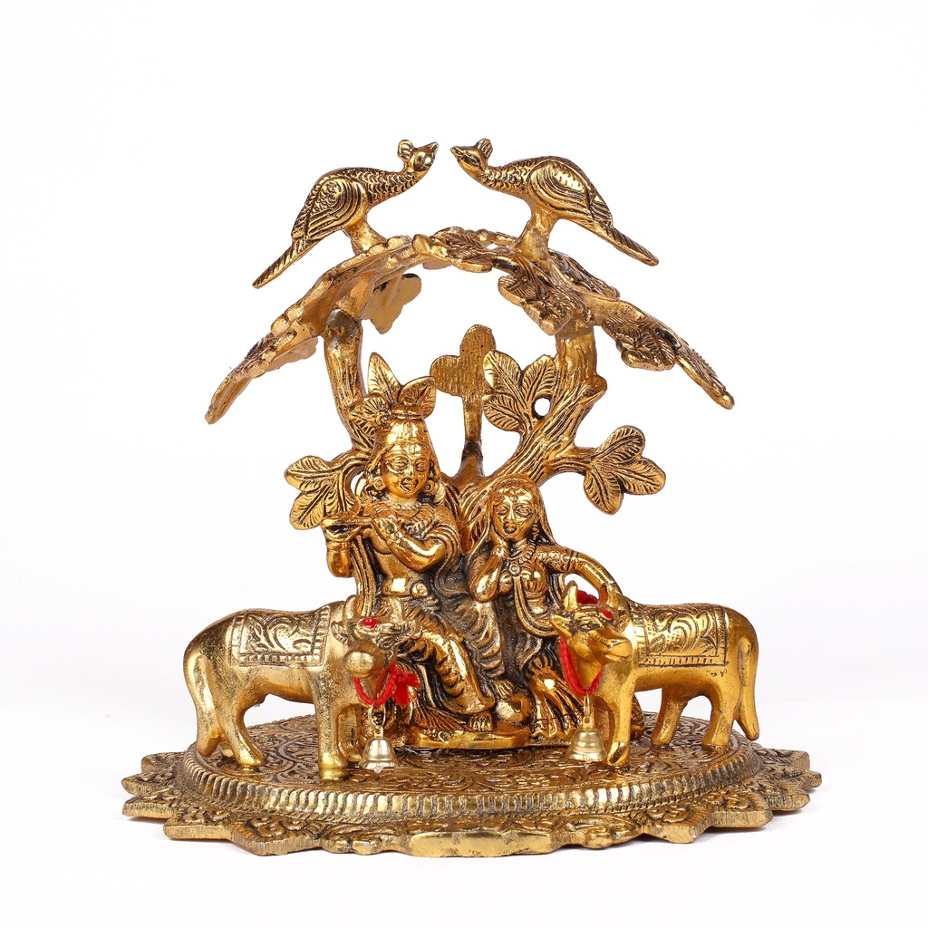  Metal Lord Krishna Under Tree With Cow