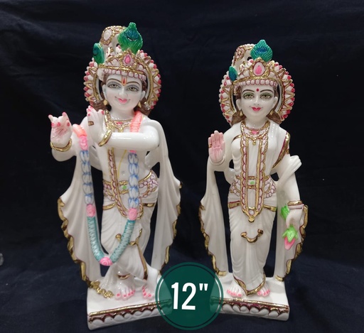 [Pooja Product] Marble Radha Krishna Murti 12 inches