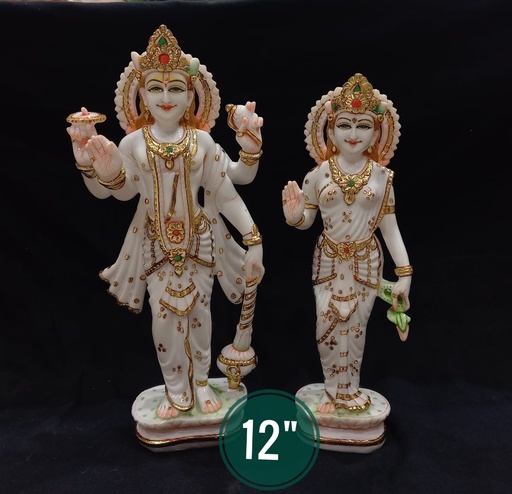 [Pooja Product] Marble Laxmi Narayan Statue 12 inches