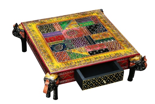 [Wooden Emboss] Wooden Emboss Chowki With Drawer