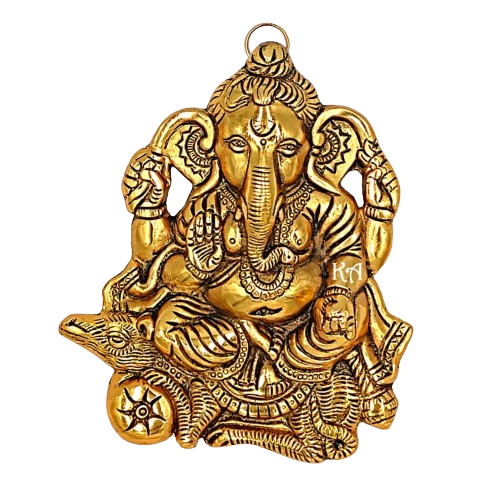 Metal Ganesha Wall Hanging with Mouse