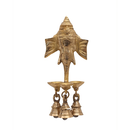 Brass Ganesha Wall Hanging With Oil Lamps and Bell